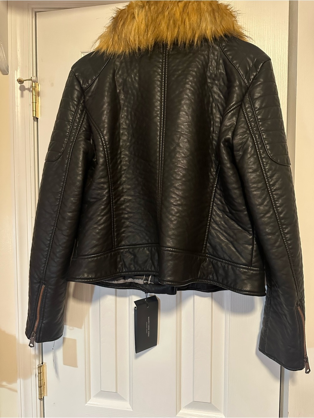 NWT Marc New York Faux Leather Black moto Jacket with fur size xl - Picture 2 of 14